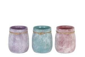 Zestaw 3szt. Świecznik szklany różowy, niebieski i fioletowy 10.5x12.5cm 31593-223